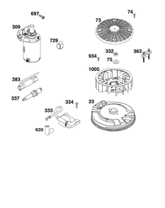 Flywheel, Ignition, And Starter Group Diagram and Parts List for 44U877-0012-B5 400000 - 699999 Briggs and Stratton Engine